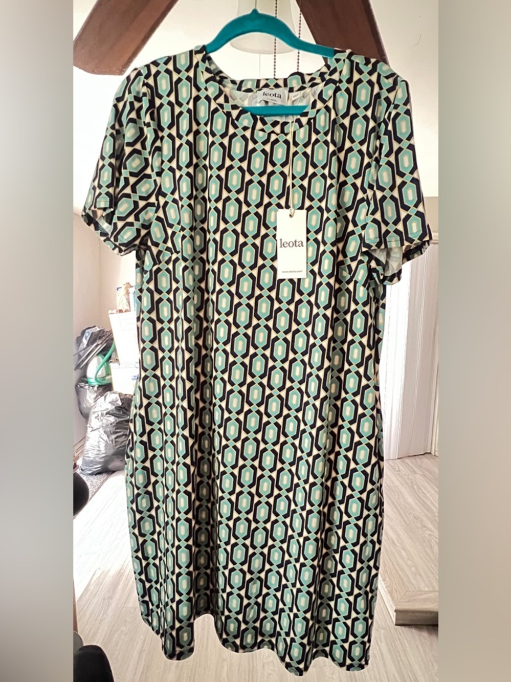 Leota Mint and Black Geometric Midi Dress